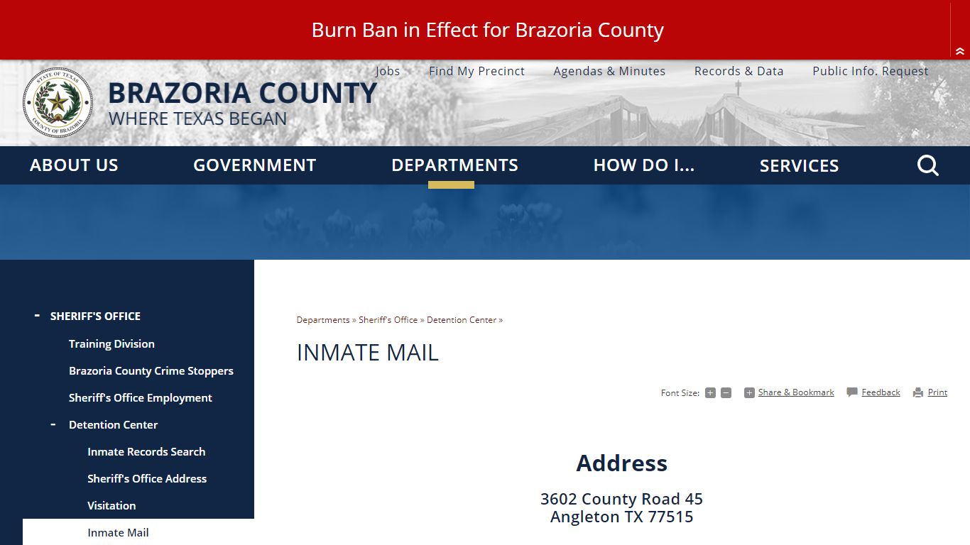 Inmate Mail - Brazoria County, TX